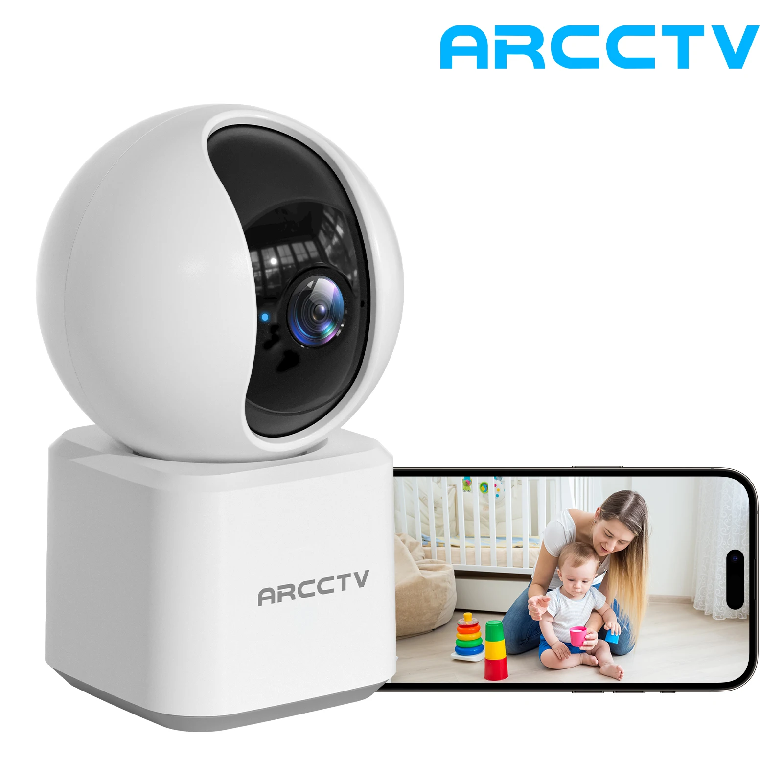 ARCCTV 2K WiFi 5G Surveillance Baby Monitor Camera HD Two Way Talk IR Night Vision Security PTZ Camera 360° View Auto Tracking