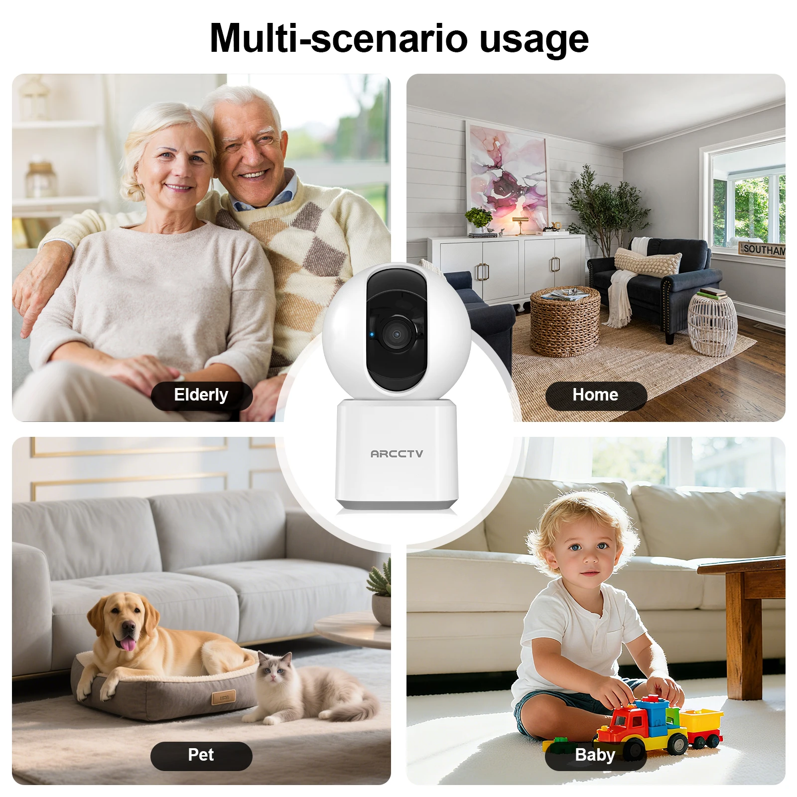 ARCCTV 2K WiFi 5G Surveillance Baby Monitor Camera HD Two Way Talk IR Night Vision Security PTZ Camera 360° View Auto Tracking