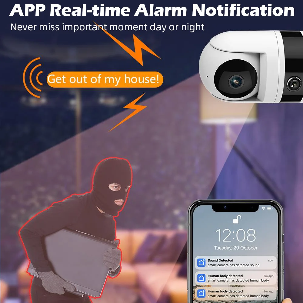 FUERS Dual Lens Tuya Smart Security Camera 3K 6MP Pet Dog Camera Baby Monitor AI Auto Detec Indoor Wireless WiFi IP Mini Camera