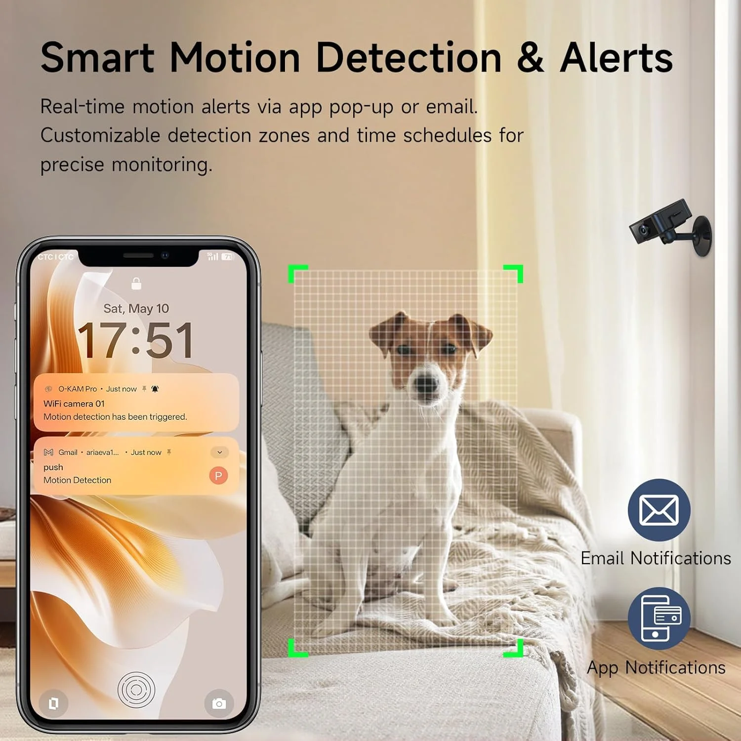 Indoor Security Mini Camera Night Vision HD 4H Battery Life Motion Detection Alerts SD Cloud Storage Phone App Control Baby Cam