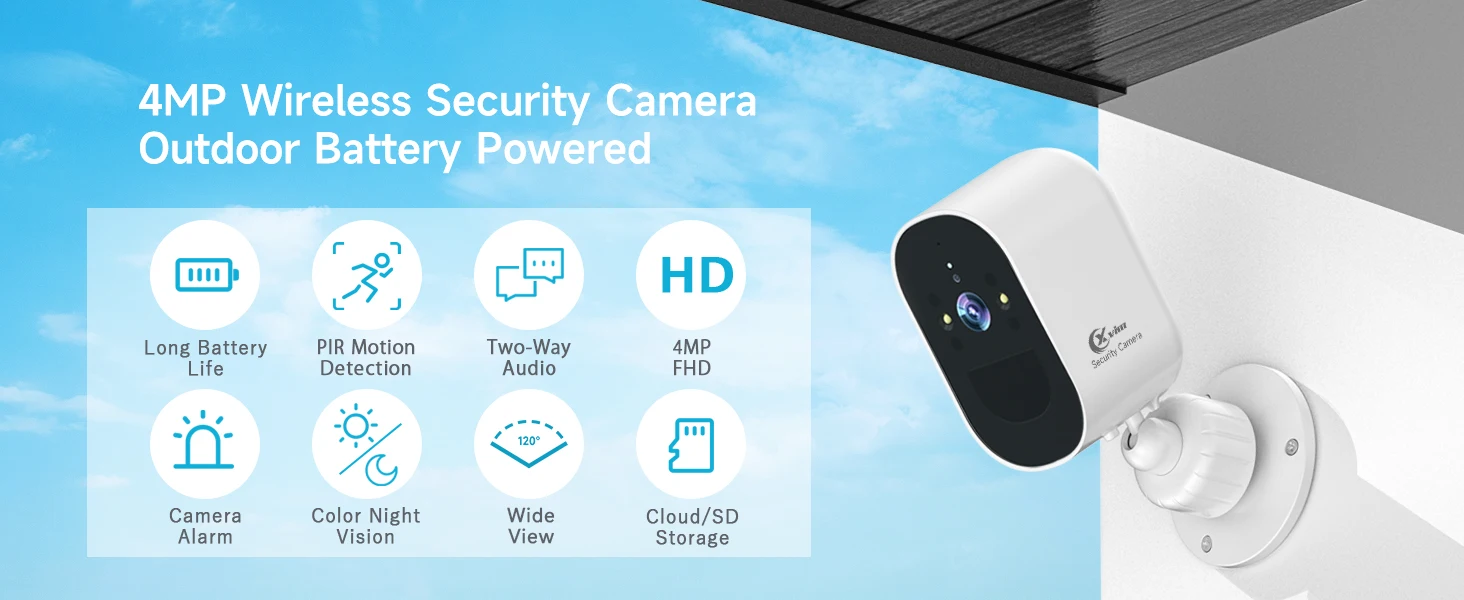 4MP WIFI IP Camera Rechargeable Battery Outdoor Surveillance Camera Color Night Vision Security Camera Home Baby Monitor