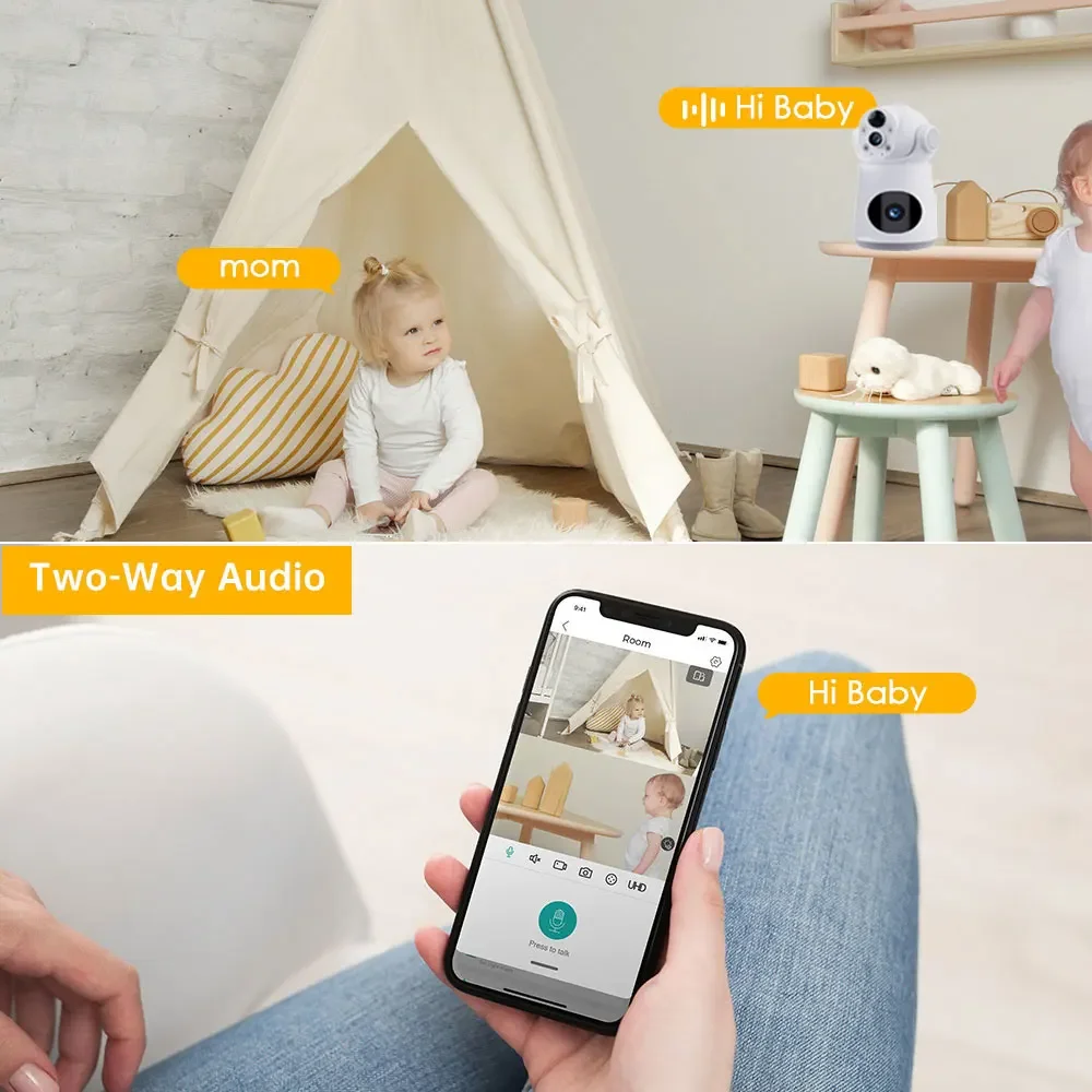 8MP 4K WiFi Camera Dual Lens Dual Screen Low Powered Battery indoor V380 Pro mini Camera Baby Monitor Night Vision Security CCTV