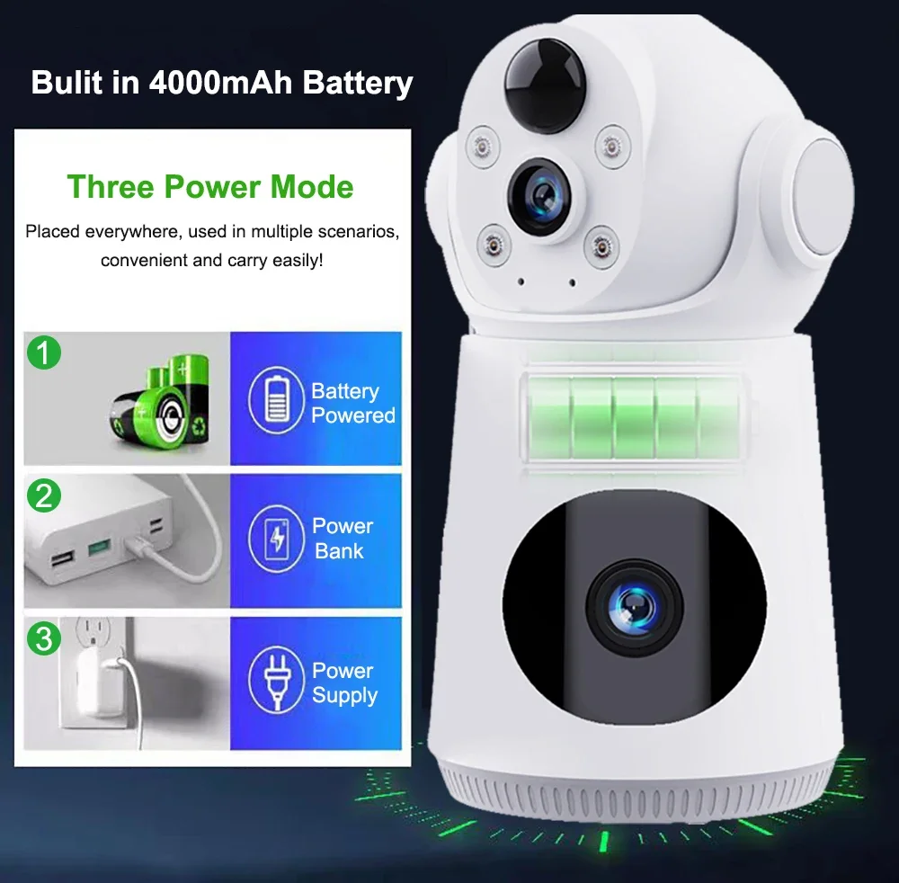 8MP 4K WiFi Camera Dual Lens Dual Screen Low Powered Battery indoor V380 Pro mini Camera Baby Monitor Night Vision Security CCTV