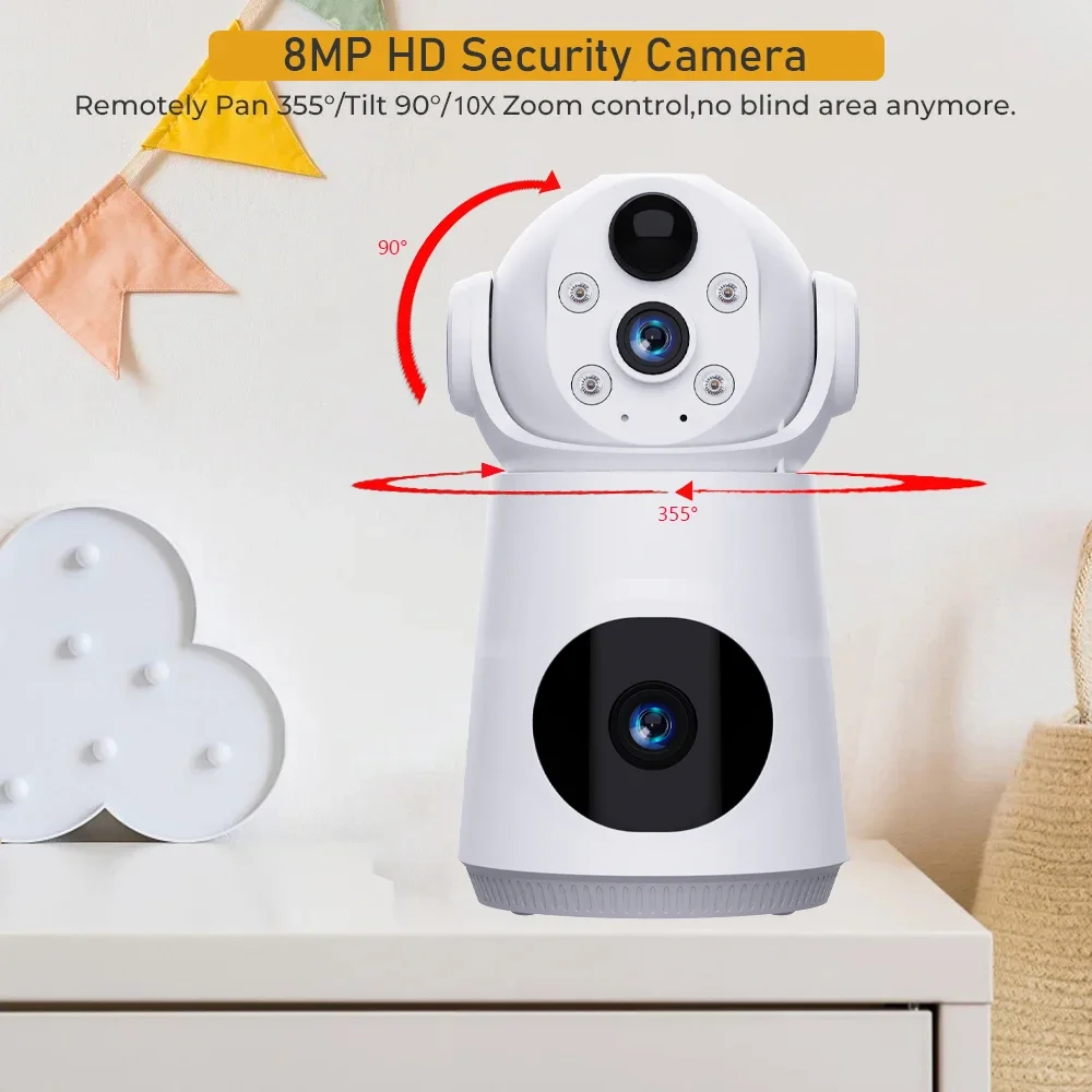 8MP 4K WiFi Camera Dual Lens Dual Screen Low Powered Battery indoor V380 Pro mini Camera Baby Monitor Night Vision Security CCTV