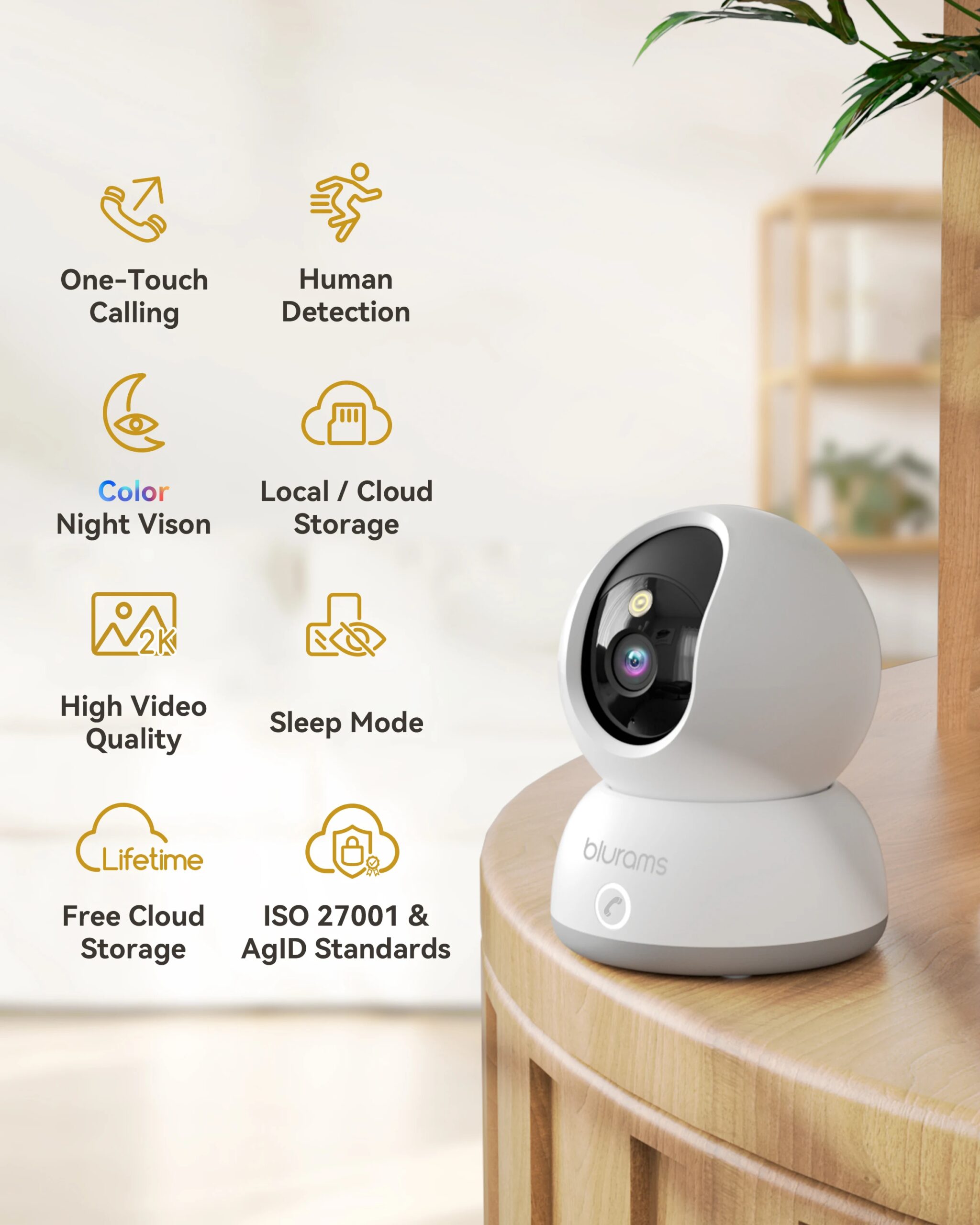 2PCS Blurams 2K Camera with Phone App, 5G/2.4GHz WiFi Indoor Security Baby Camera, 360° Pan & Tilt, 2-Way Audio, Night Vision