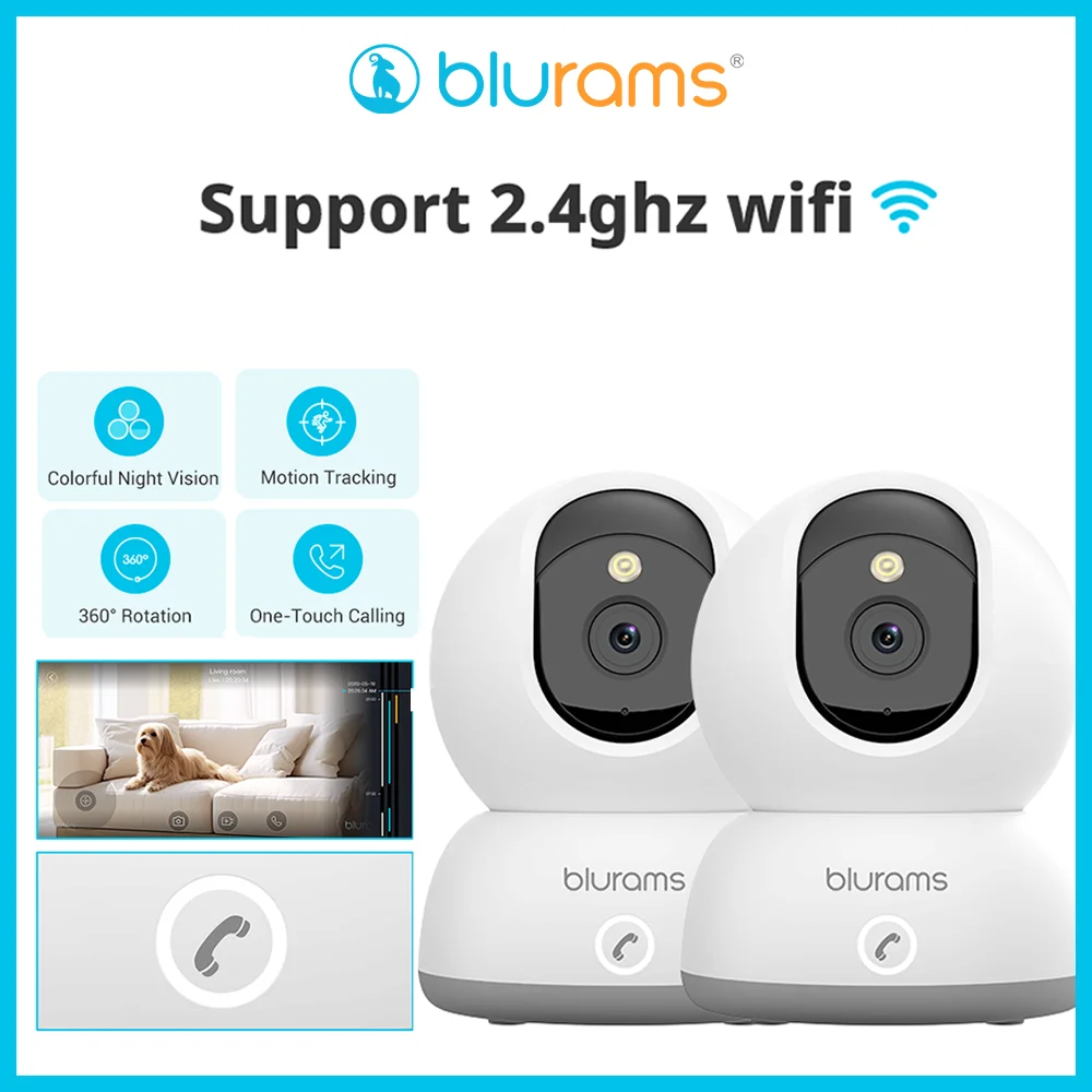 2PCS Blurams 2K Camera with Phone App, 5G/2.4GHz WiFi Indoor Security Baby Camera, 360° Pan & Tilt, 2-Way Audio, Night Vision