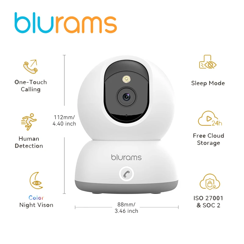 2PCS Blurams 2K Camera with Phone App, 5G/2.4GHz WiFi Indoor Security Baby Camera, 360° Pan & Tilt, 2-Way Audio, Night Vision