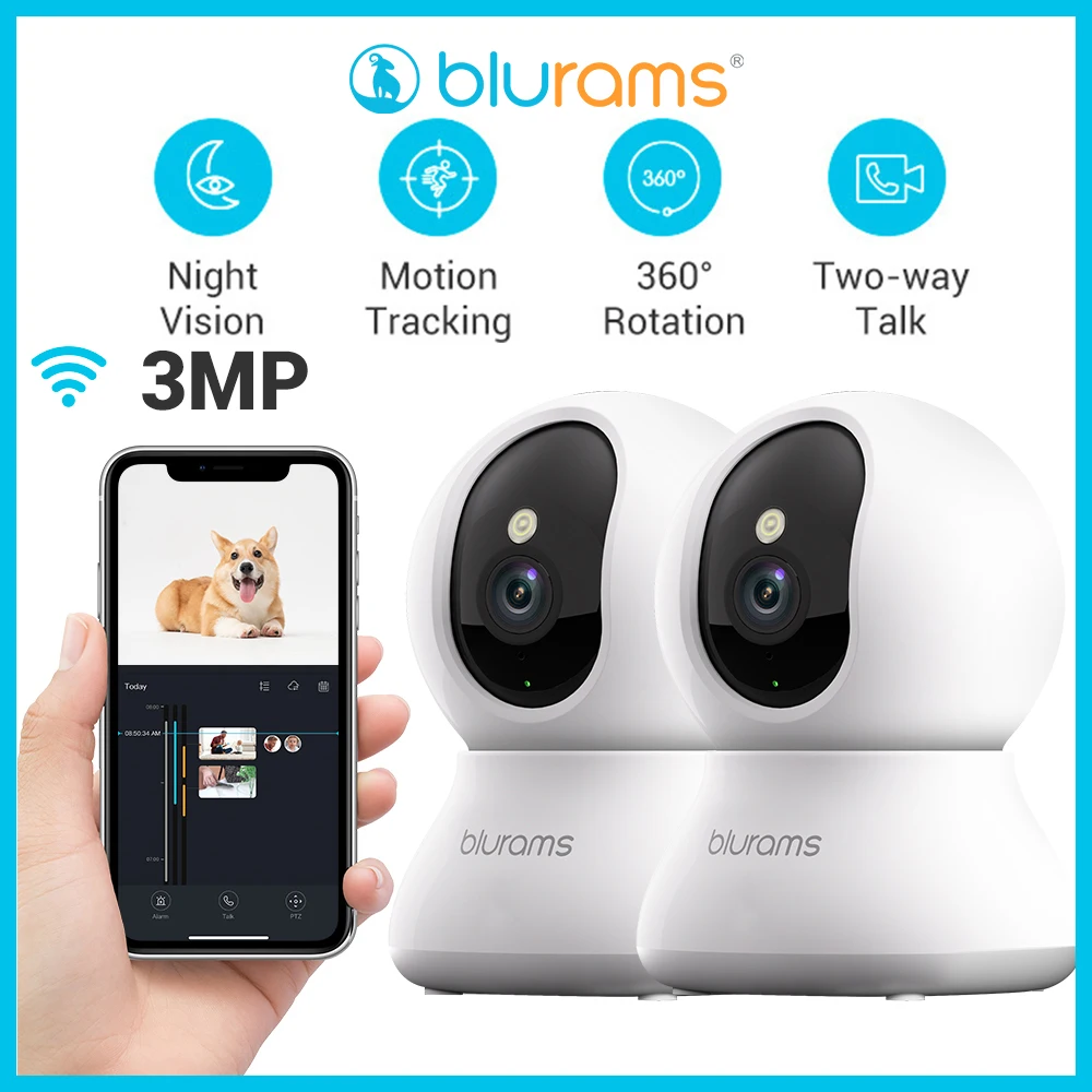2PCS Blurams 2K Camera with Phone App, 5G/2.4GHz WiFi Indoor Security Baby Camera, 360° Pan & Tilt, 2-Way Audio, Night Vision