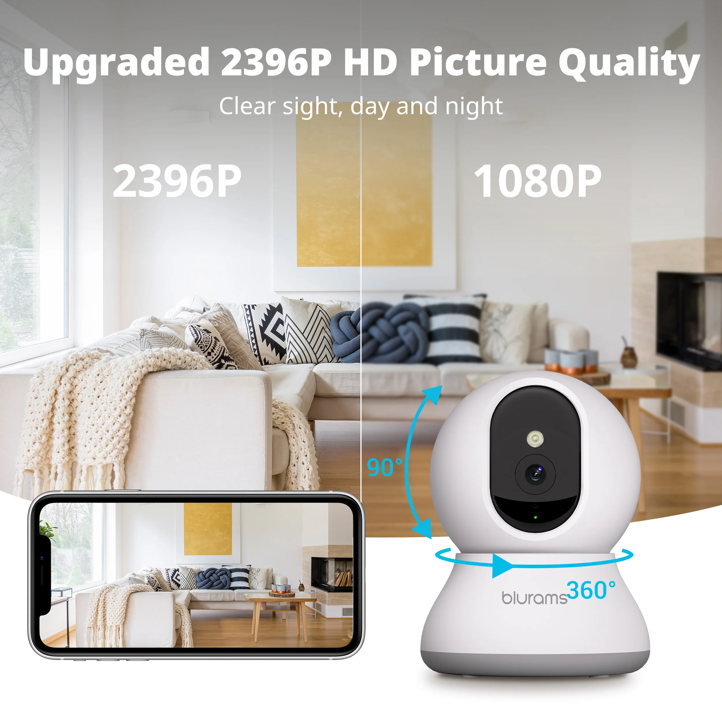 2PCS Blurams 2K Camera with Phone App, 5G/2.4GHz WiFi Indoor Security Baby Camera, 360° Pan & Tilt, 2-Way Audio, Night Vision