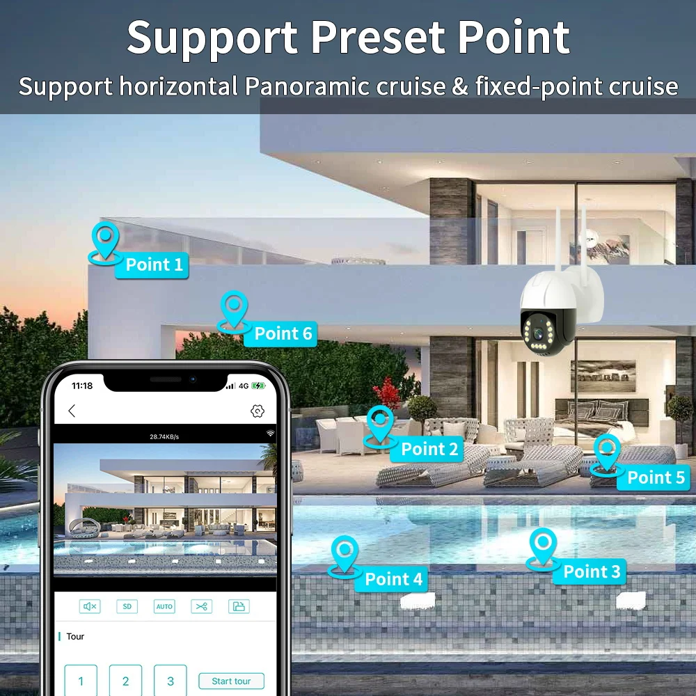 4G Camera Security IP Wireless CCTV Surveillance Cameras Outdoor Waterproof Auto Tracking Two Way Audio Baby Monitoring IPCamera