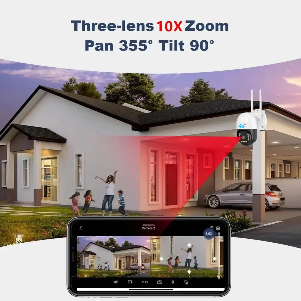 4G Camera Security IP Wireless CCTV Surveillance Cameras Outdoor Waterproof Auto Tracking Two Way Audio Baby Monitoring IPCamera
