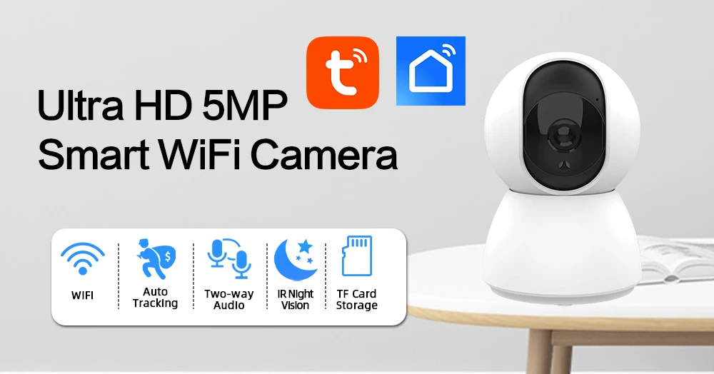 Mini Indoor 2 Way Audio 5MP Tuya Wifi Smart Home Baby Monitor Security IP Camera 2K PTZ Auto Tracking CCTV Surveillance Camera