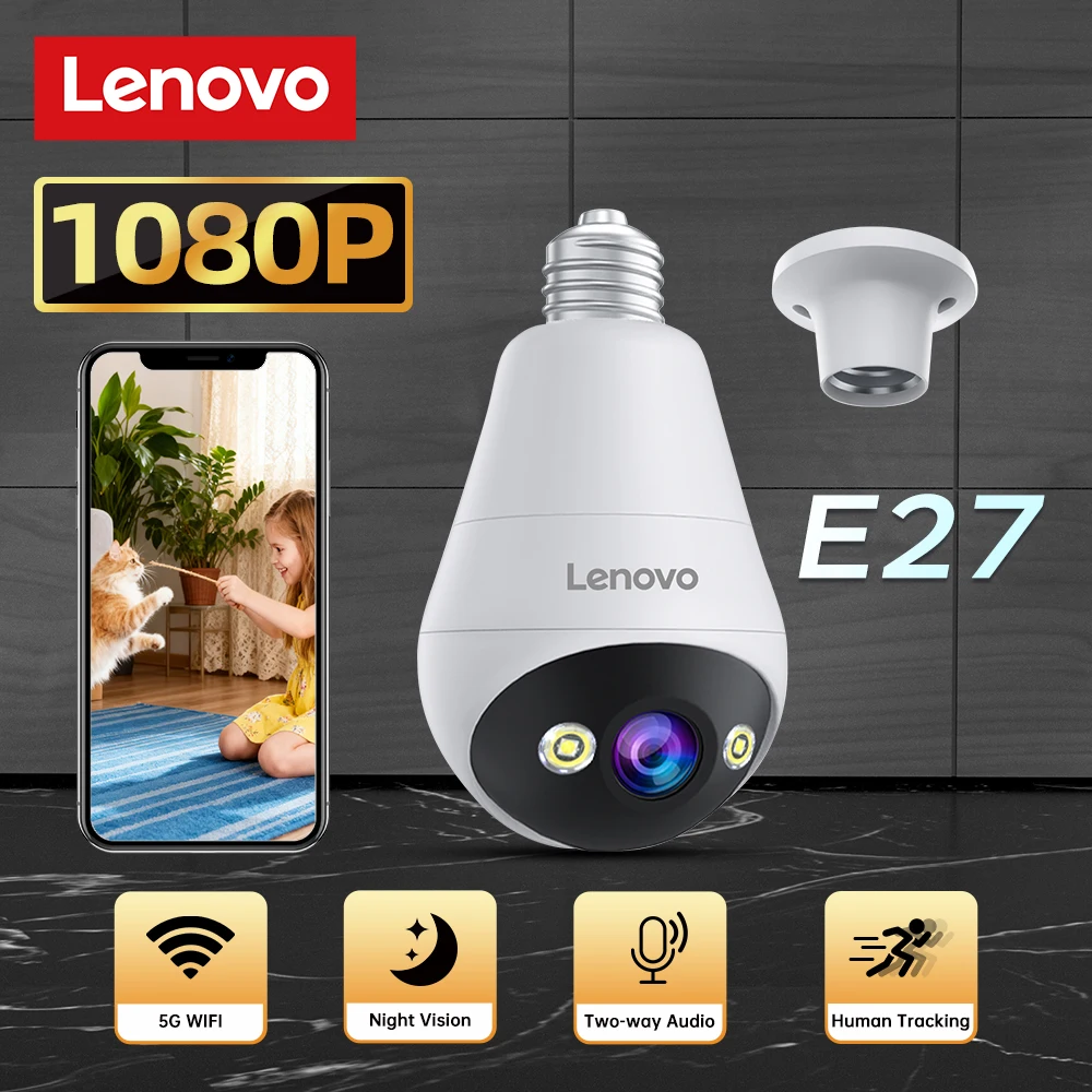 Lenovo E27 Bulb Camera 1080P WiFi Surveillance Camera Color Night Vision Auto Tracking Room Baby Monitor Security Protection