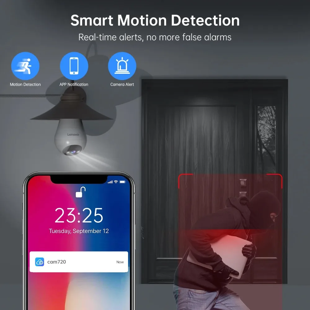Lenovo E27 Bulb Camera 1080P WiFi Surveillance Camera Color Night Vision Auto Tracking Room Baby Monitor Security Protection
