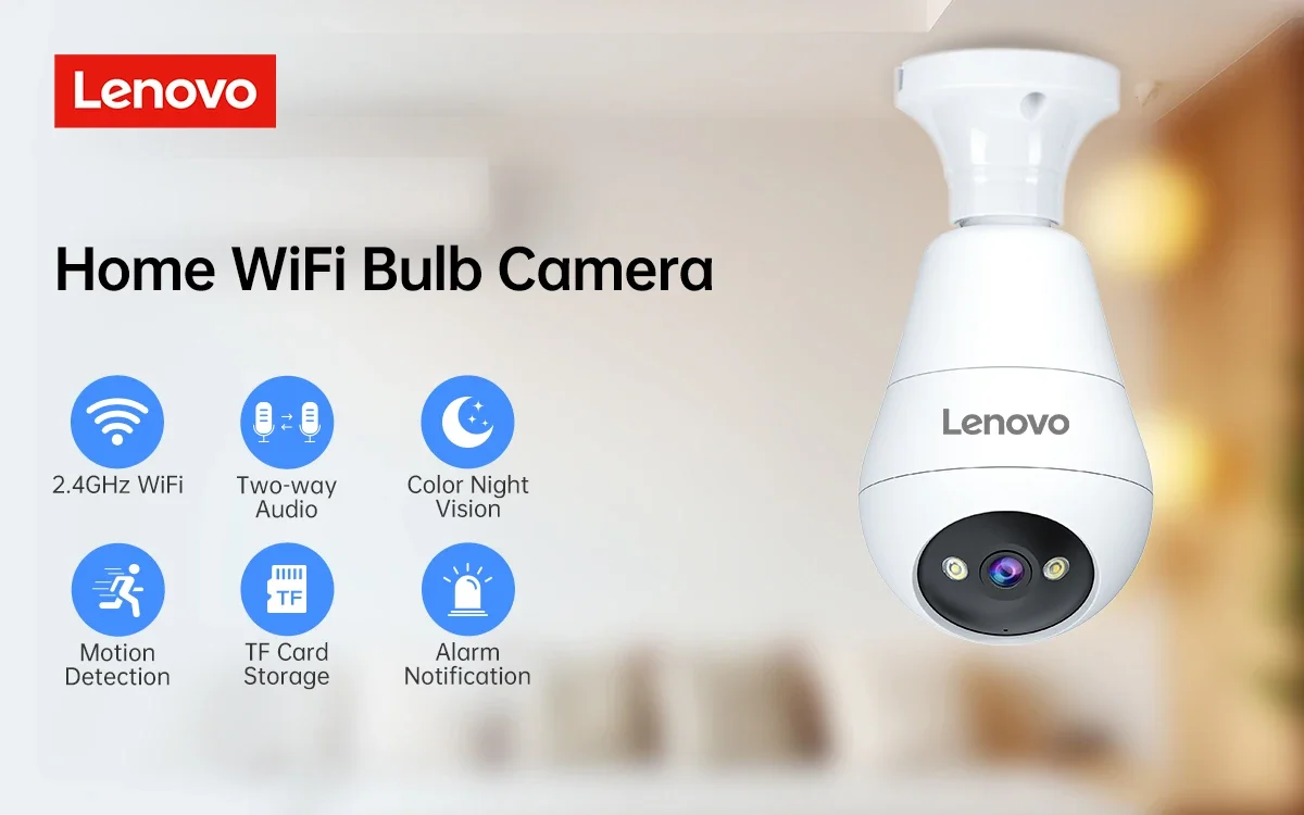 Lenovo E27 Bulb Camera 1080P WiFi Surveillance Camera Color Night Vision Auto Tracking Room Baby Monitor Security Protection
