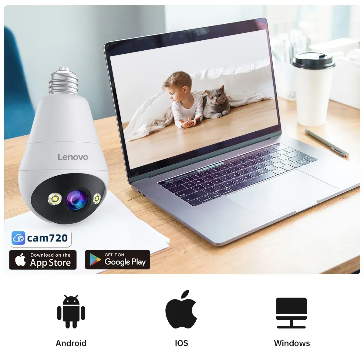 Lenovo E27 Bulb Camera 1080P WiFi Surveillance Camera Color Night Vision Auto Tracking Room Baby Monitor Security Protection