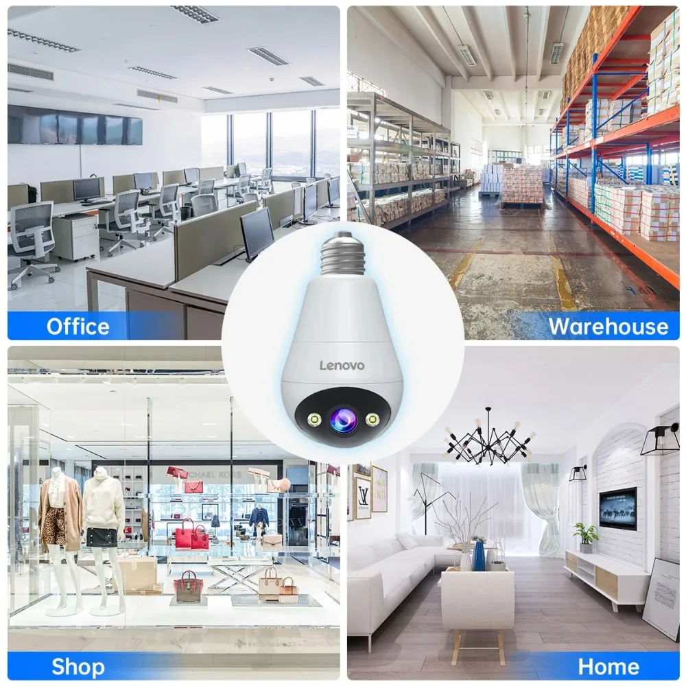 Lenovo E27 Bulb Camera 1080P WiFi Surveillance Camera Color Night Vision Auto Tracking Room Baby Monitor Security Protection