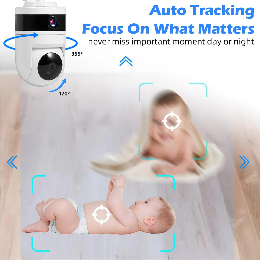 FUERS 3K 6MP Dual Lens Tuya Smart Security Camera Baby Monitor Pet Dog Camera With Bracket Indoor Wireless WiFi IP Mini Camera