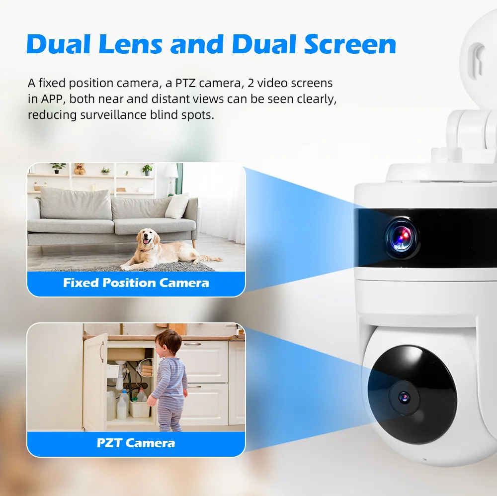 FUERS 3K 6MP Dual Lens Tuya Smart Security Camera Baby Monitor Pet Dog Camera With Bracket Indoor Wireless WiFi IP Mini Camera