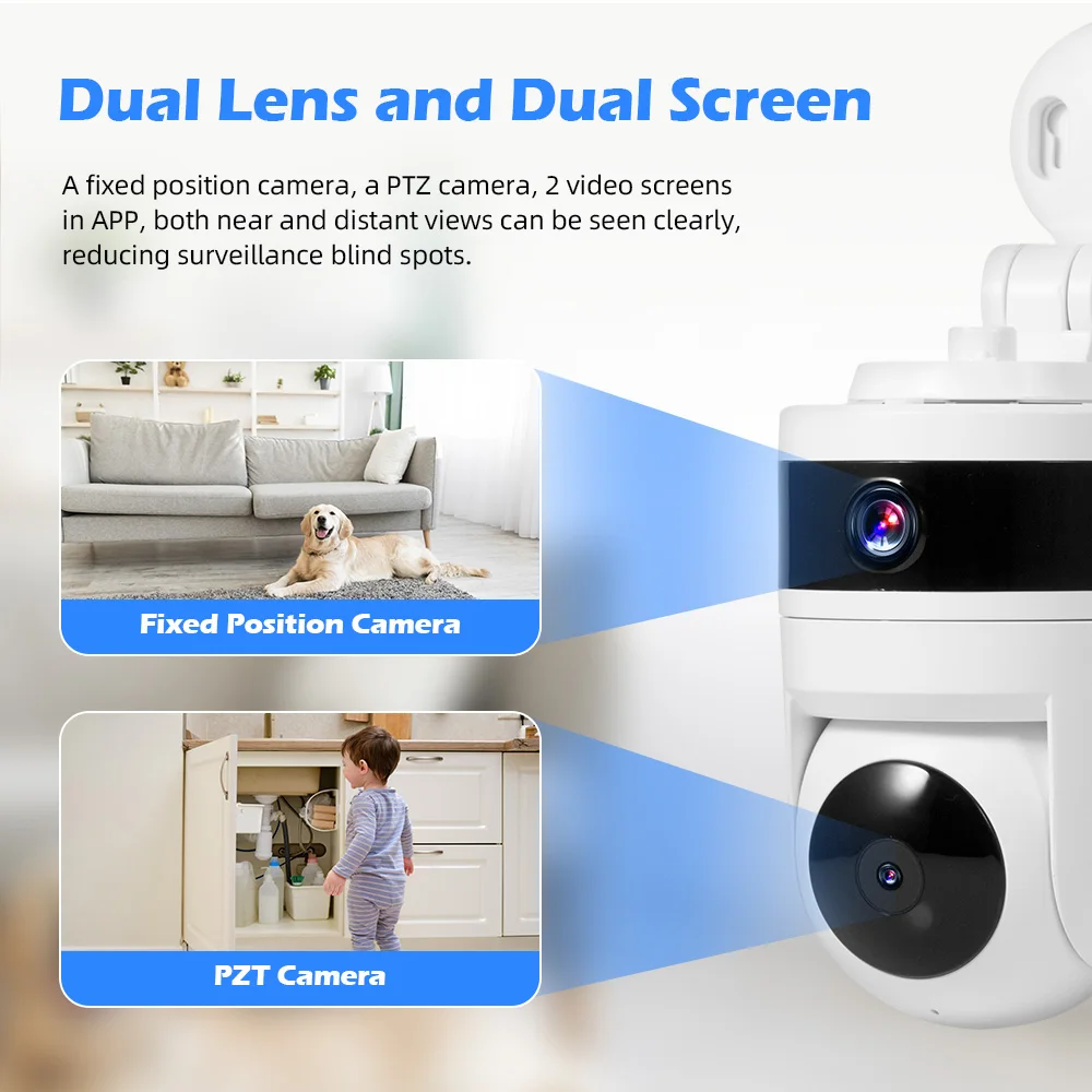 FUERS 3K 6MP Dual Lens Tuya Smart Security Camera Baby Monitor Pet Dog Camera With Bracket Indoor Wireless WiFi IP Mini Camera