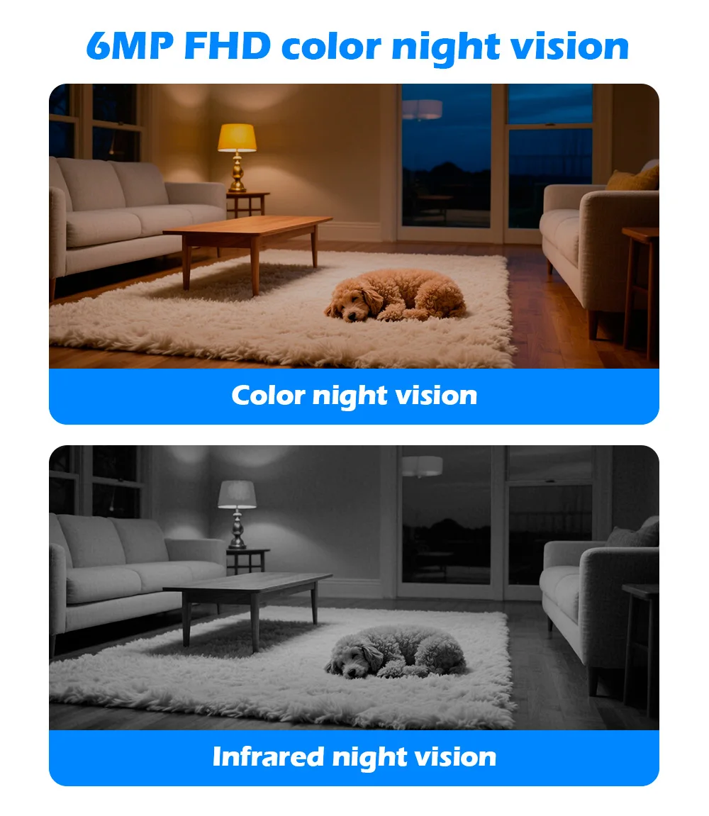 FUERS 3K 6MP Dual Lens Tuya Smart Security Camera Baby Monitor Pet Dog Camera With Bracket Indoor Wireless WiFi IP Mini Camera