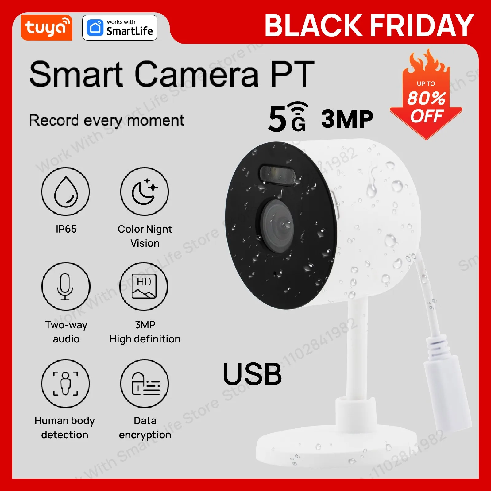 Tuya Smart 3MP&1080P HD WiFi Security Camera  5G/2.4G Indoor/Outdoor Pet Baby Monitor Color Night Vision Spotlight Audio