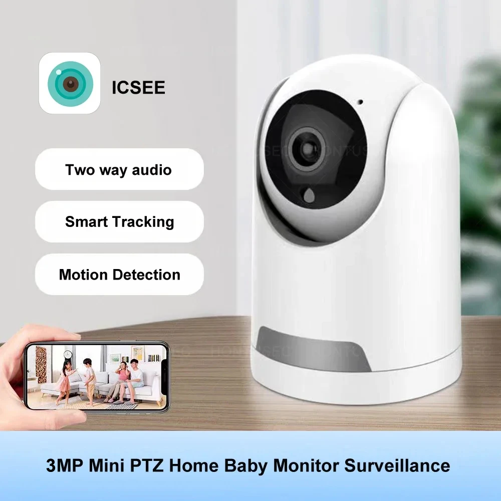 ICSEE Mini Wifi Camera FHD 3MP Color Night Vision Two Way Audio Auto Tracking Indoor Use Baby Monitor Wireless Security Camera