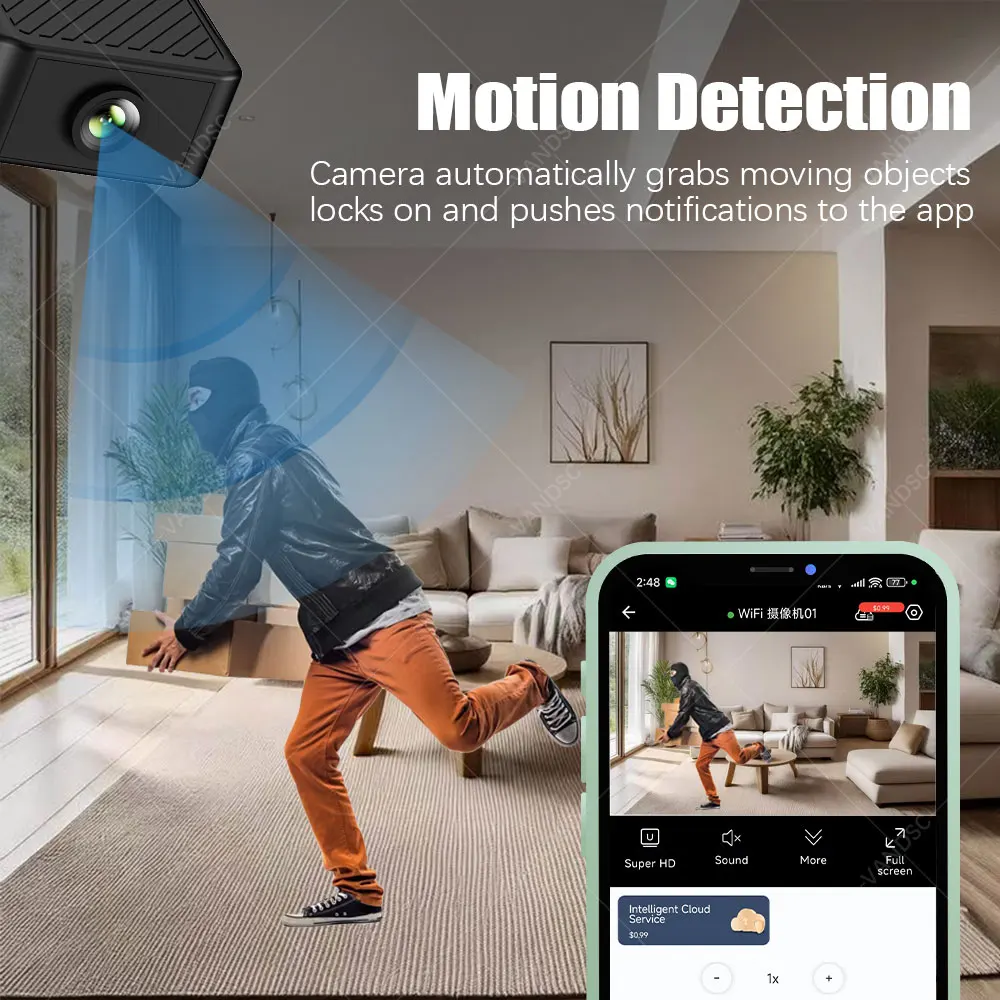 2.4G & 5G WiFi Mini Security Camera Indoor 4K Motion Detection Alerts Night Vision 4H Battery Life Surveillance Baby Camera