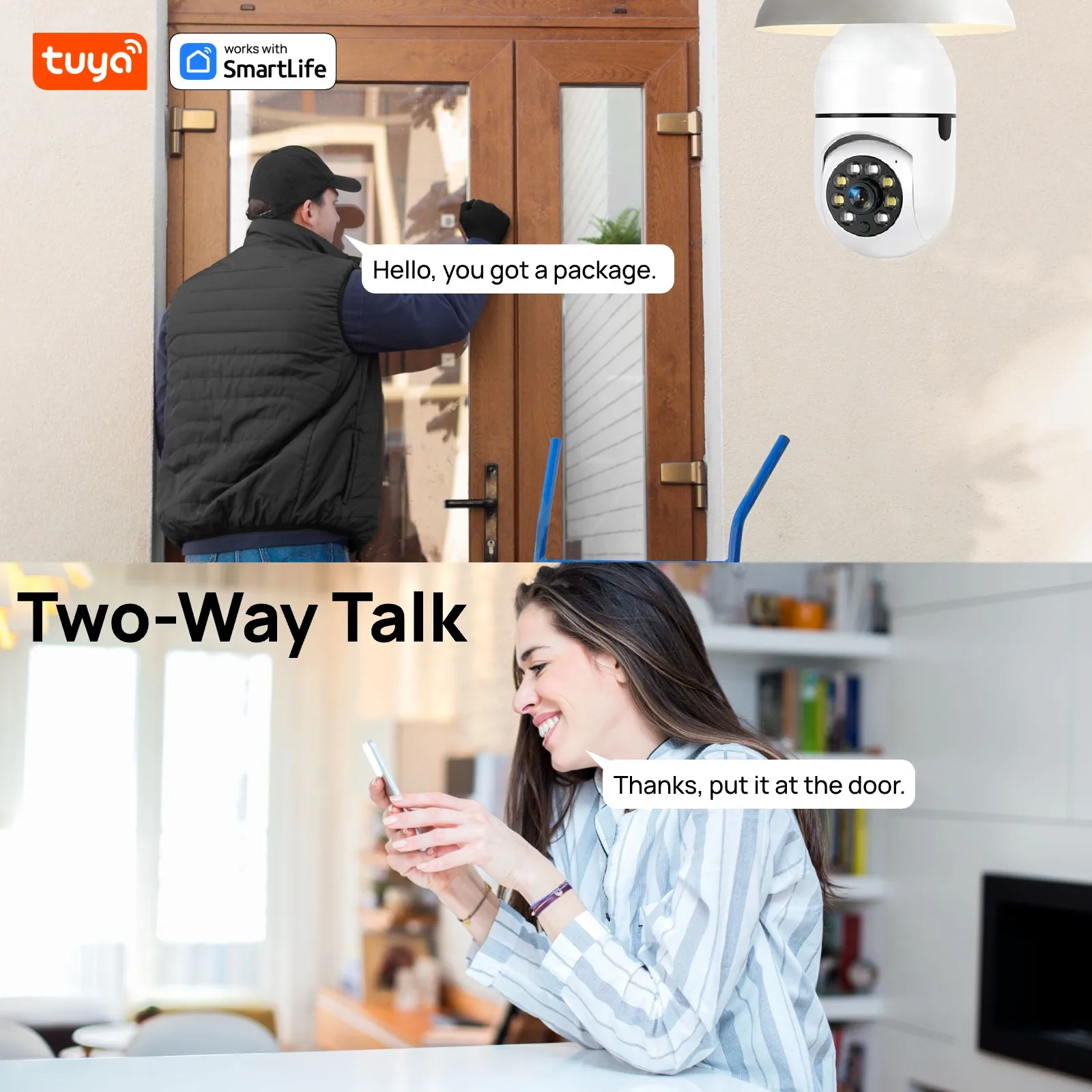 2.4G 3MP HD Tuya Smart E27 Security Camera for Home,Baby/Elder/Pet Camera 100-240V W/Phone App,Color Night Vision 2-Way Audio