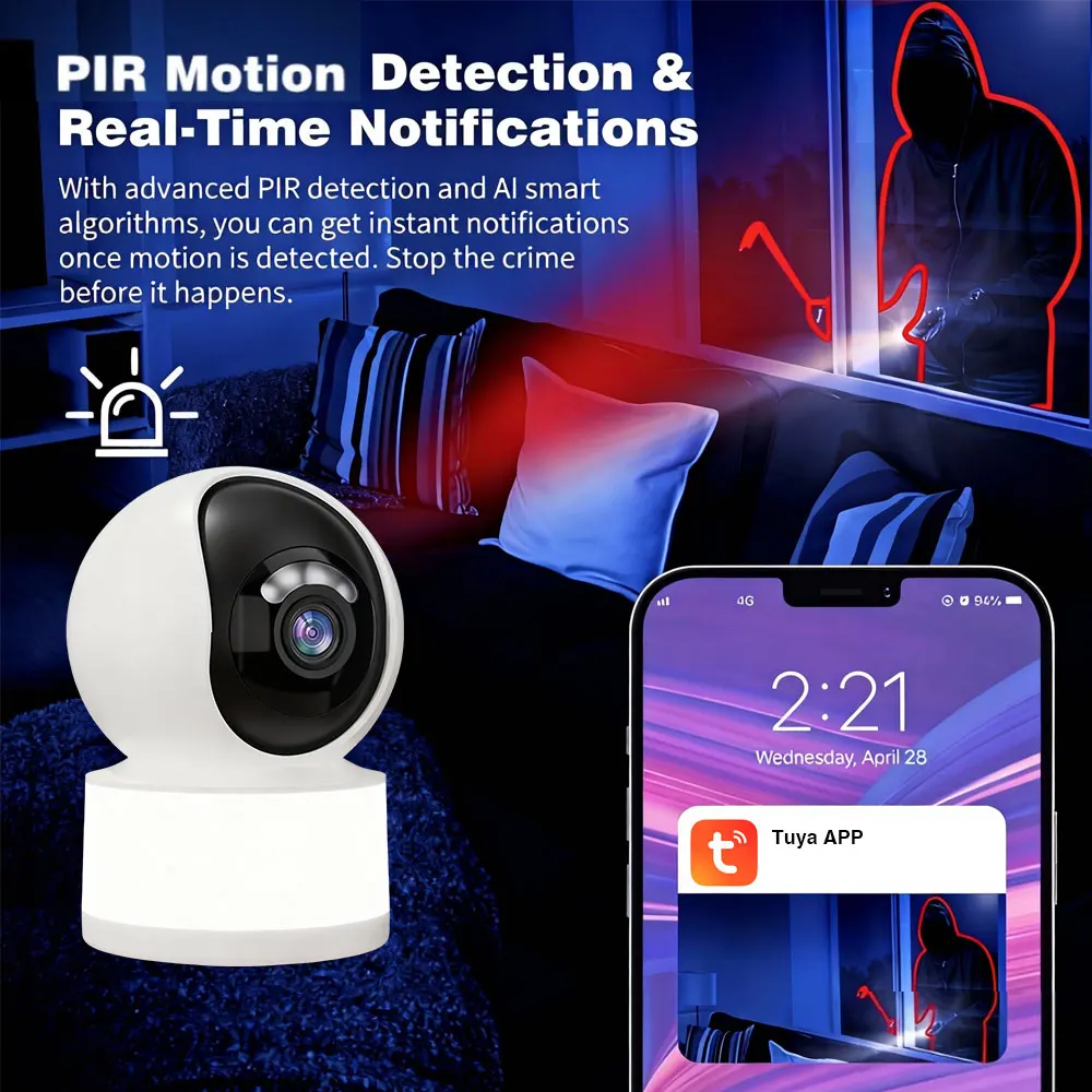 Tuya 5MP 2K PTZ Camera WiFi Indoor Security Baby Camera 340° Pan 2-Way Audio Night Vision Home Security CCTV Baby Pet Monitor