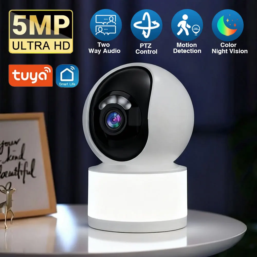 Tuya 5MP 2K PTZ Camera WiFi Indoor Security Baby Camera 340° Pan 2-Way Audio Night Vision Home Security CCTV Baby Pet Monitor