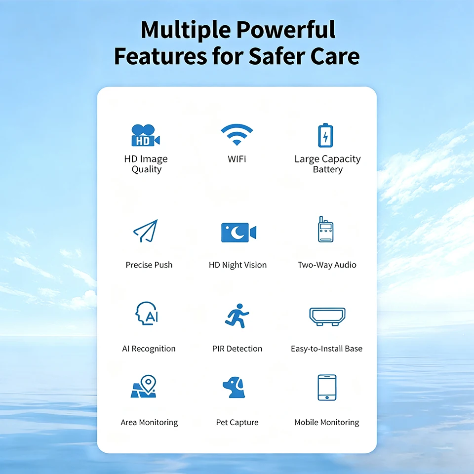 4MP Outdoor Security Camera Rechargeable Battery WiFi Night Vision Two-Way Audio Home Baby Monitor