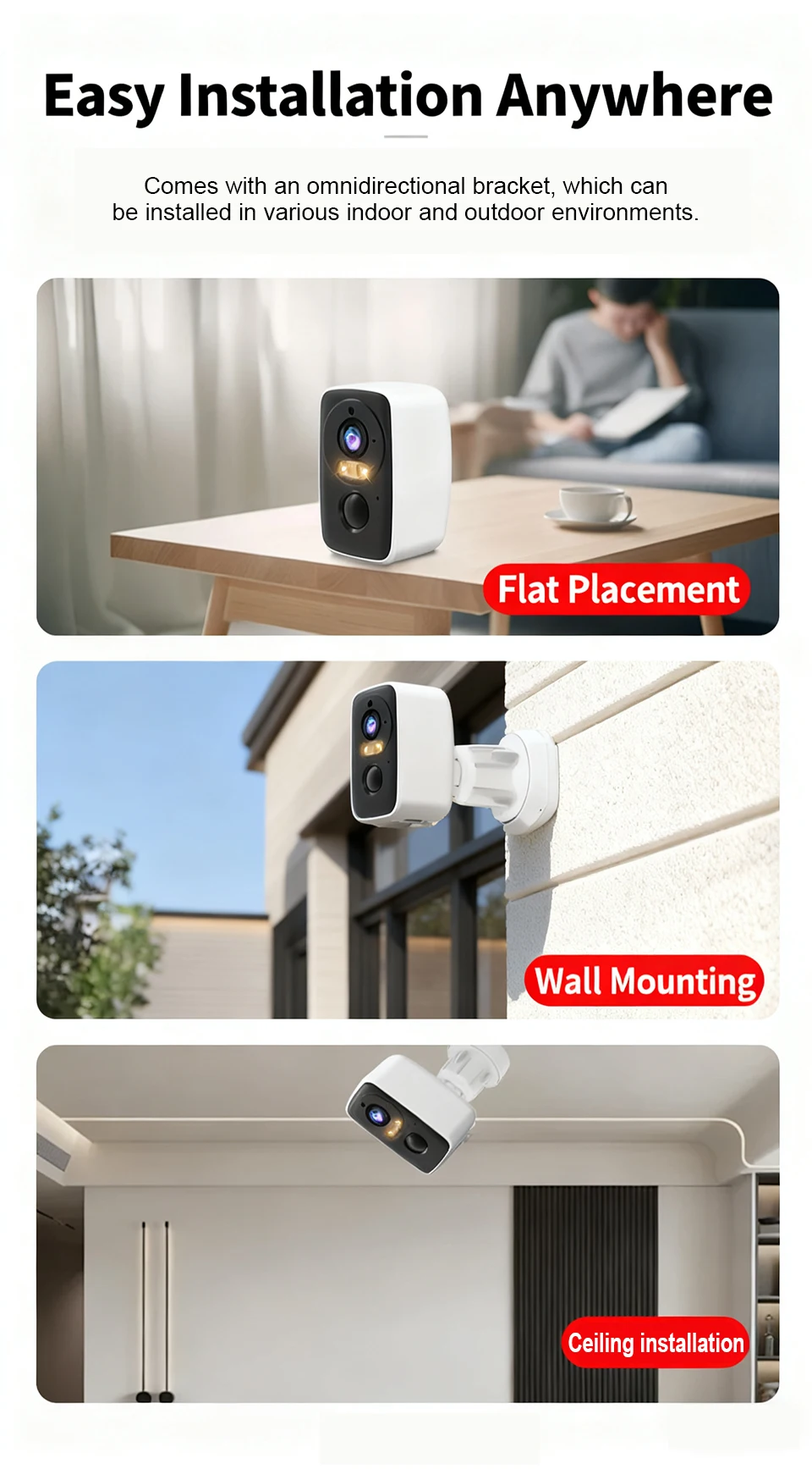 4MP Outdoor Security Camera Rechargeable Battery WiFi Night Vision Two-Way Audio Home Baby Monitor