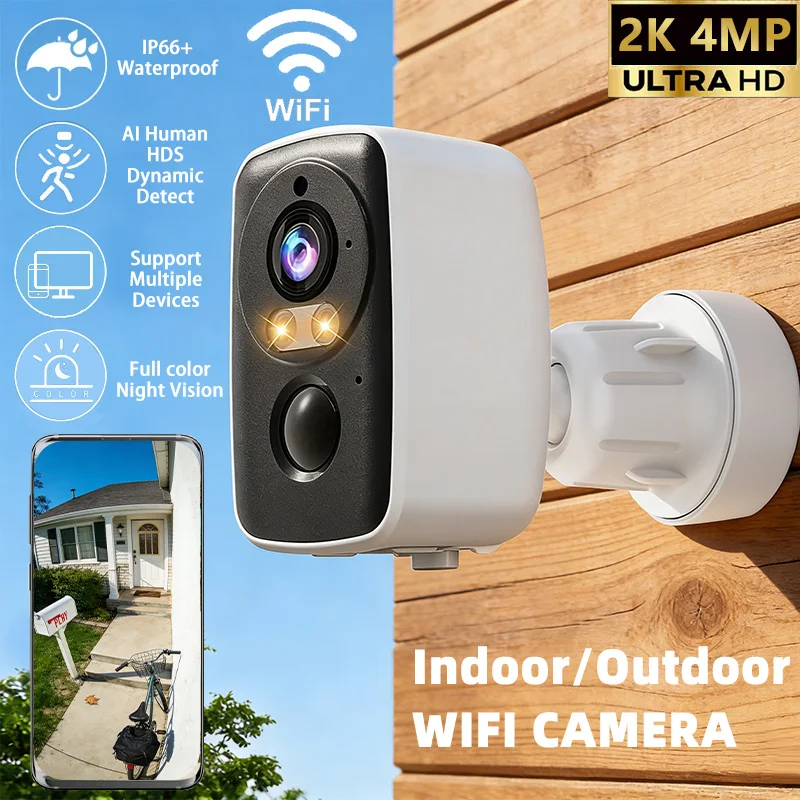 4MP Outdoor Security Camera Rechargeable Battery WiFi Night Vision Two-Way Audio Home Baby Monitor