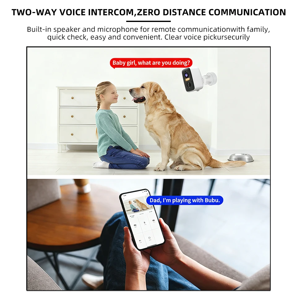 4MP Outdoor Security Camera Rechargeable Battery WiFi Night Vision Two-Way Audio Home Baby Monitor
