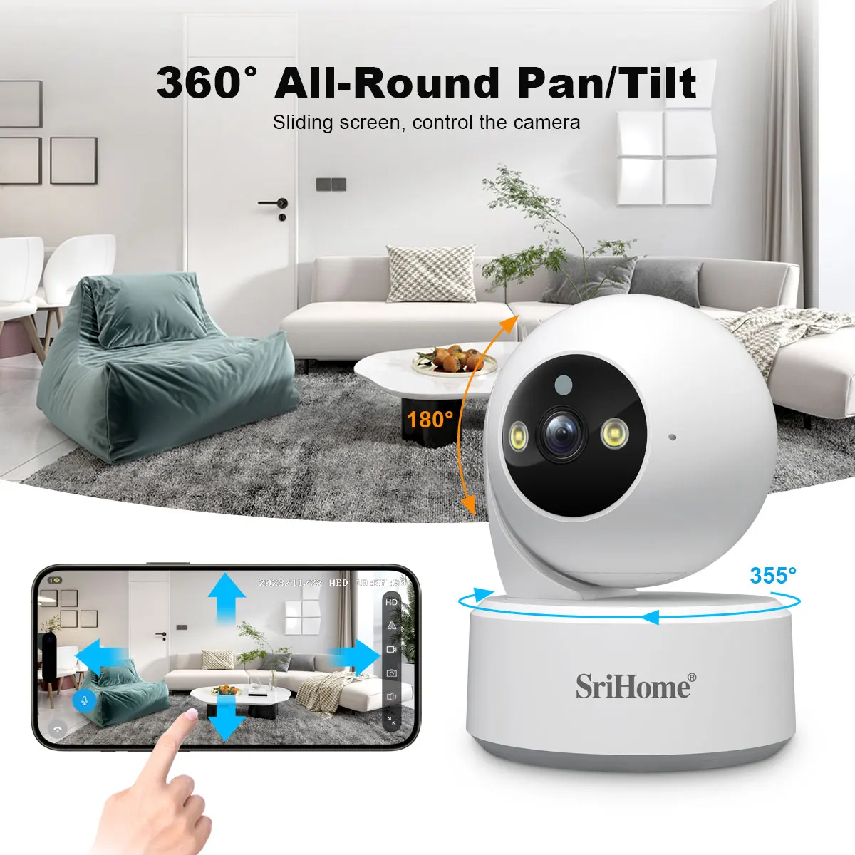 Srihome 5G WiFi Smart IP HD Camera 8MP AI Human Detect Color Night Vision Surveillance Camera Smart Life Baby Monitor Smart Home