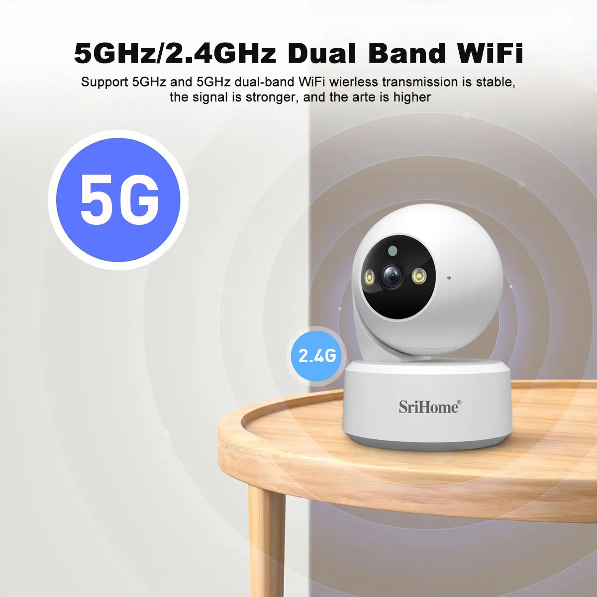 Srihome 5G WiFi Smart IP HD Camera 8MP AI Human Detect Color Night Vision Surveillance Camera Smart Life Baby Monitor Smart Home