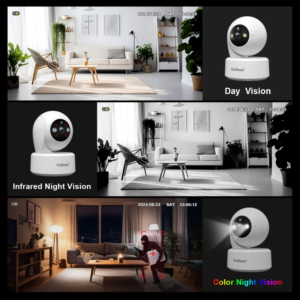 Srihome 5G WiFi Smart IP HD Camera 8MP AI Human Detect Color Night Vision Surveillance Camera Smart Life Baby Monitor Smart Home