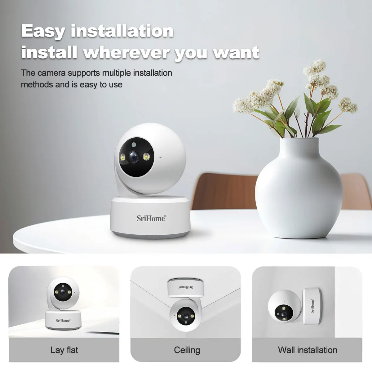 Srihome 5G WiFi Smart IP HD Camera 8MP AI Human Detect Color Night Vision Surveillance Camera Smart Life Baby Monitor Smart Home
