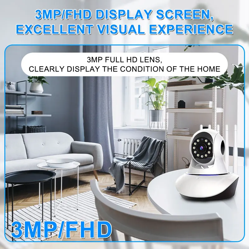 3MP Wireless WiFi Camera with Night Vision Smart Home Wireless Security Camera Outdoor CCTV Surveillance Camera Baby Monitor