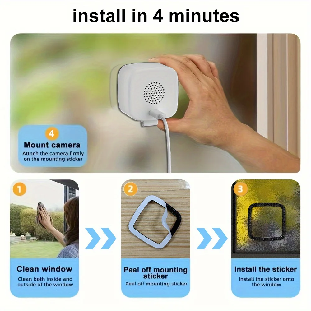 1080P Window WiFi Camera Two-Way Audio Full Color Night Vision Indoor Home Security Baby Monitor Through Window Camera