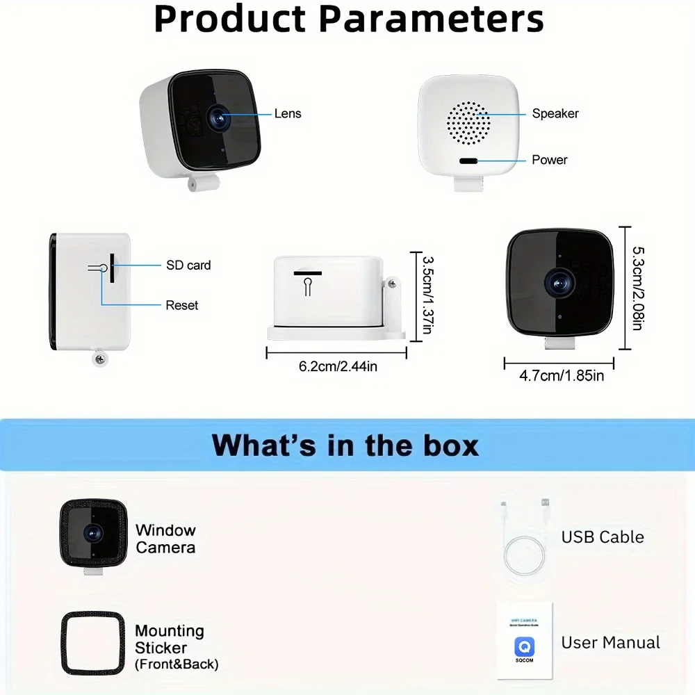 1080P Window WiFi Camera Two-Way Audio Full Color Night Vision Indoor Home Security Baby Monitor Through Window Camera