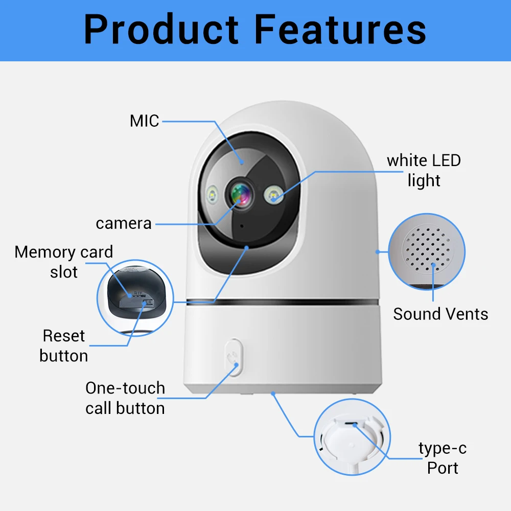 O-Kam Pro 5MP 2.4G/5G WiFi Indoor Baby Monitor Security Camera | One-Touch Call | Color Night Vision | Human Tracking | 355° PTZ