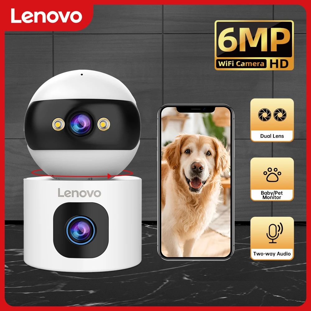 Lenovo 6MP IP Camera 5G WiFi Dual Lens Smart Home Auto Tracking 2-Way Talk Wireless Surveillance Camera Security Baby Monitor