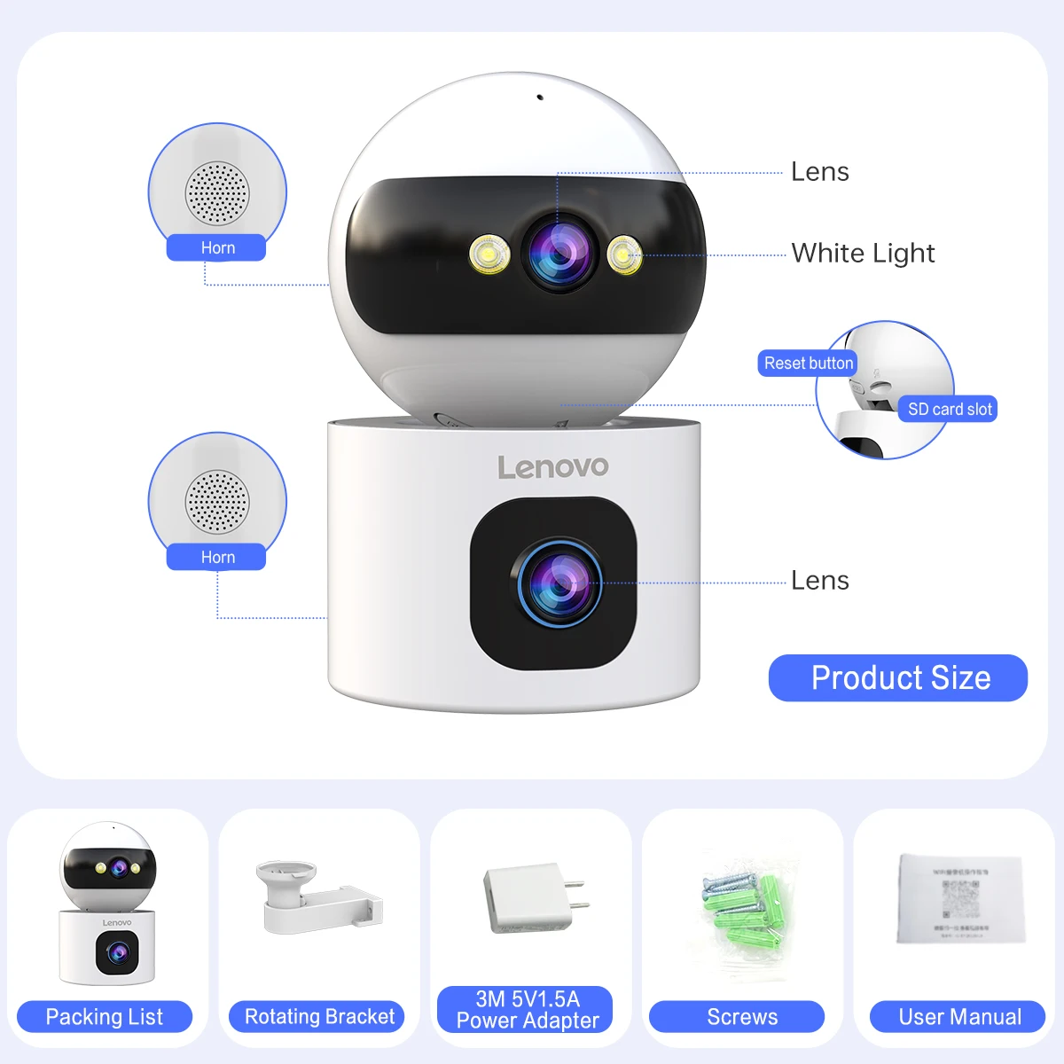 Lenovo 6MP IP Camera 5G WiFi Dual Lens Smart Home Auto Tracking 2-Way Talk Wireless Surveillance Camera Security Baby Monitor