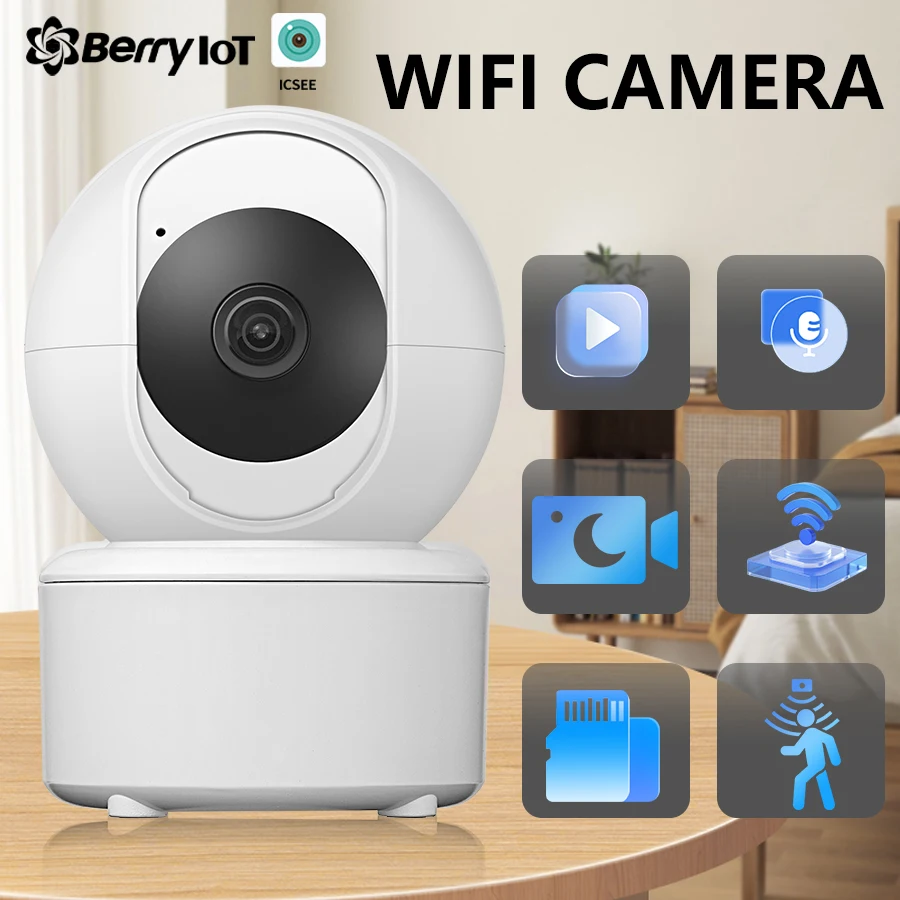 BERRY IOT 3MP WiFi Monitoring Camera Baby Monitor PTZ Indoor Security Camera CCTV Voice Intercom Night Vision Capability ICSEE