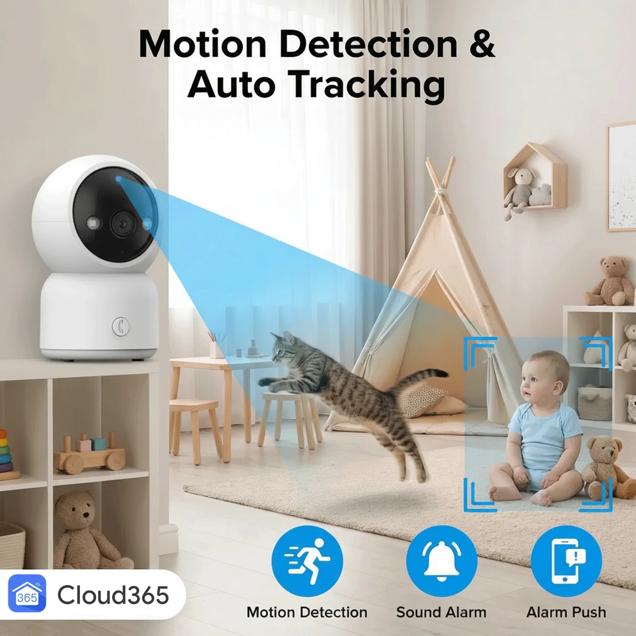 5MP Video PTZ Camera With One-Click Call Button Auto Tracking Full Color Night Vision Home Security Monitor for Elderly & Baby