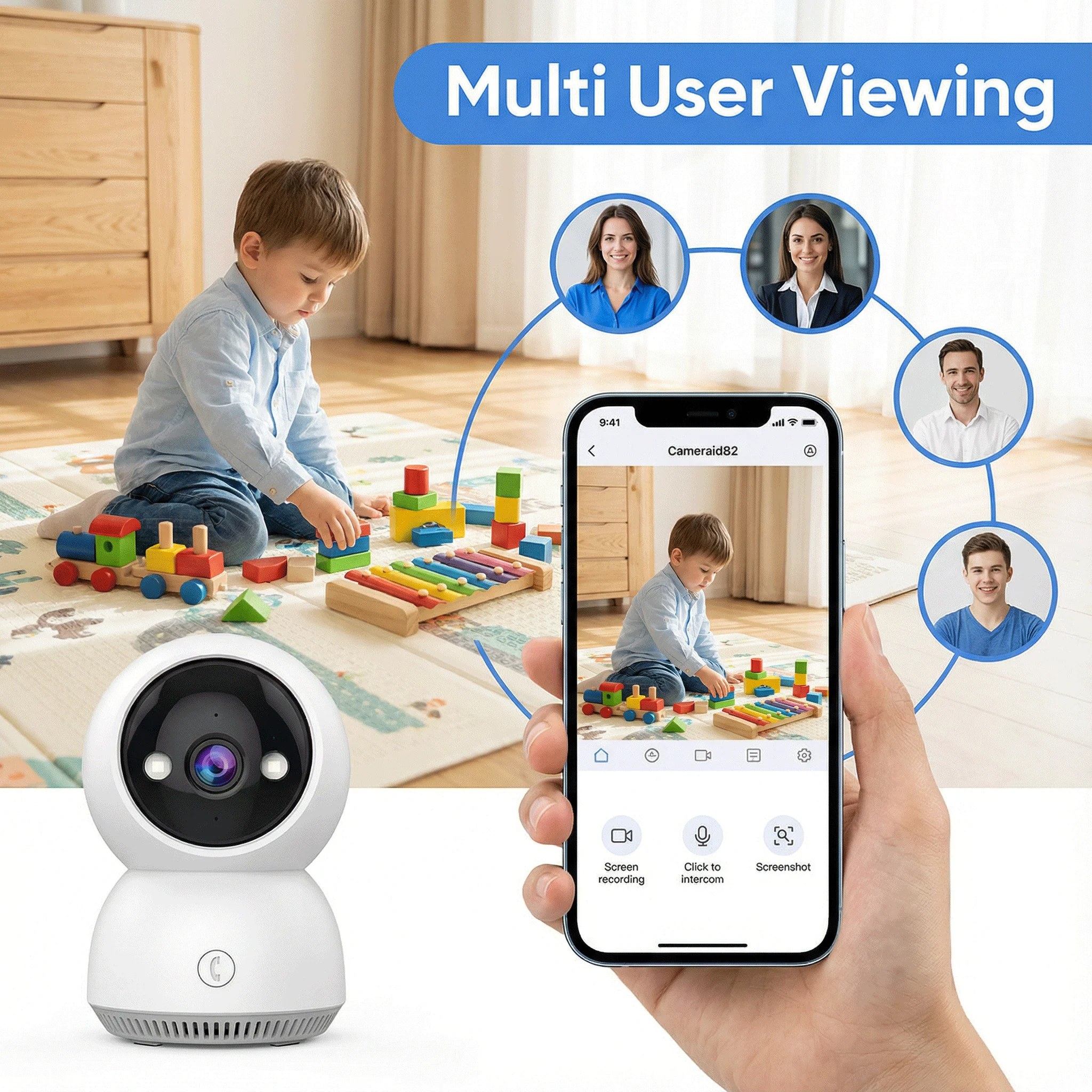 5MP Video PTZ Camera With One-Click Call Button Auto Tracking Full Color Night Vision Home Security Monitor for Elderly & Baby