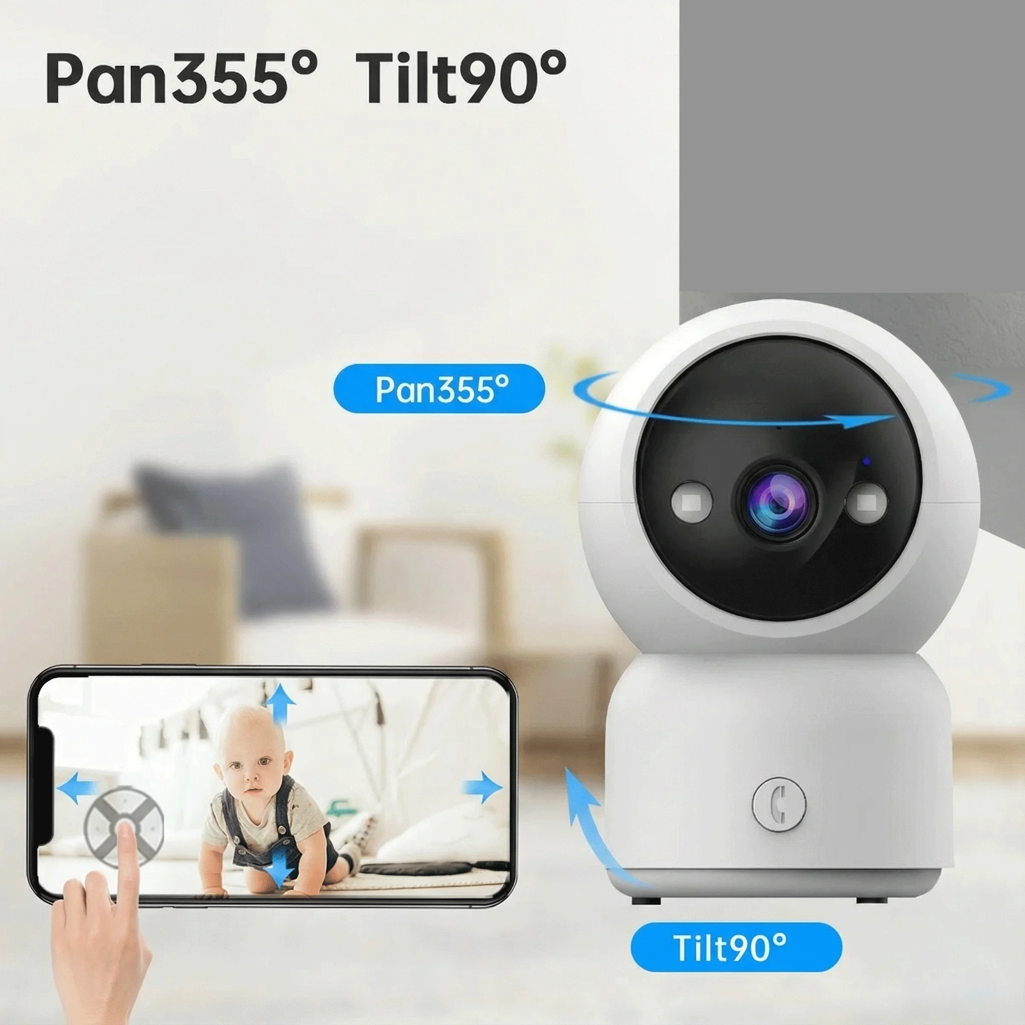 5MP Video PTZ Camera With One-Click Call Button Auto Tracking Full Color Night Vision Home Security Monitor for Elderly & Baby