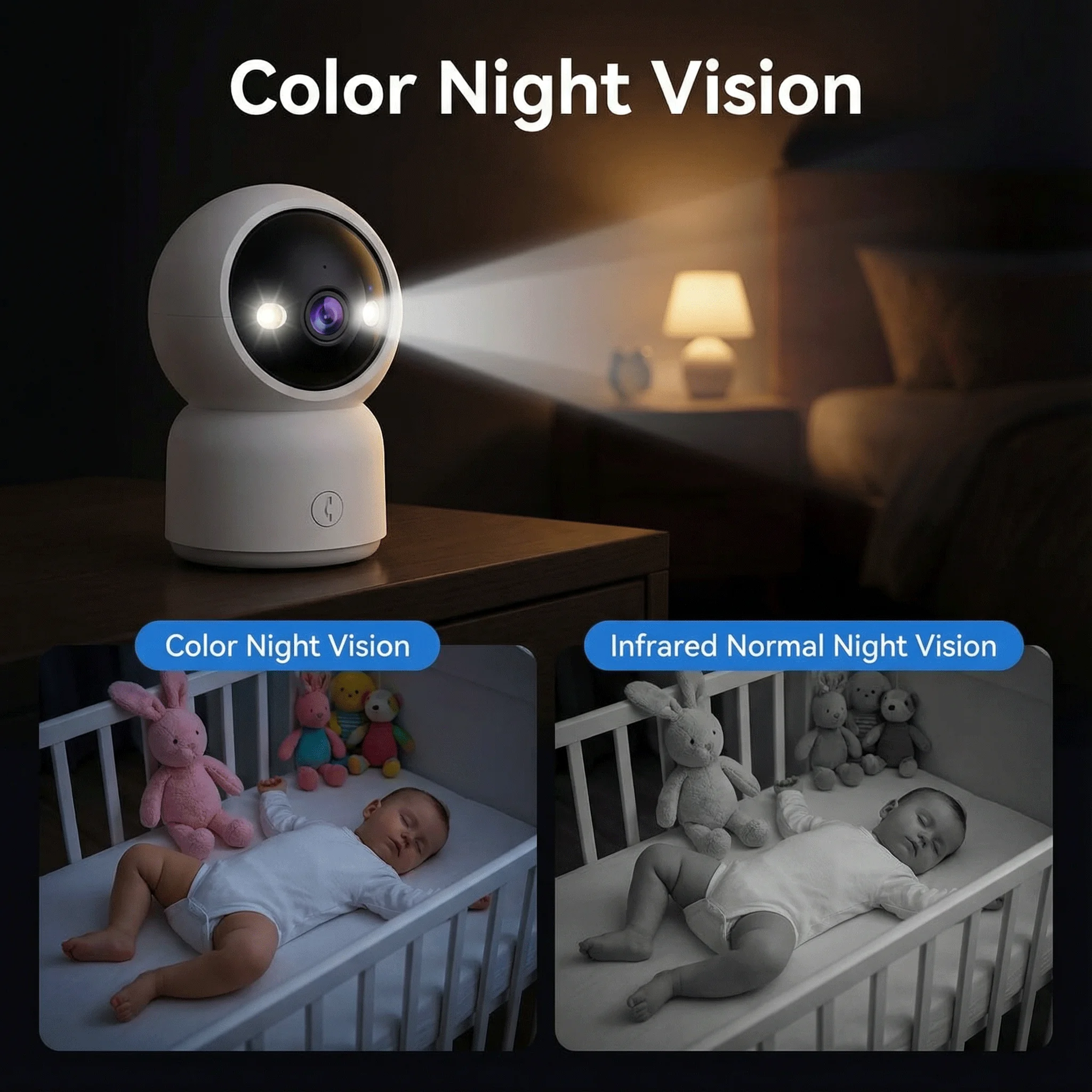 5MP Video PTZ Camera With One-Click Call Button Auto Tracking Full Color Night Vision Home Security Monitor for Elderly & Baby